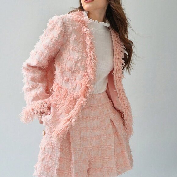 Pink Preppy Women's Faux Fur Patchwork Pocket Elegant Long Sleeve Regular Coat - Picture 5 of 5